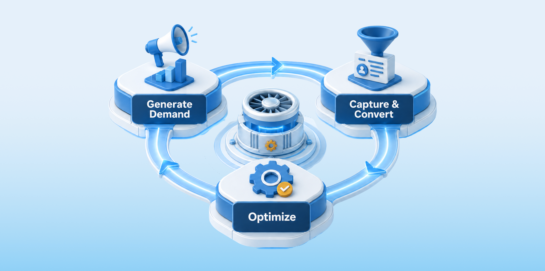 Revenue Engine loop: Generate Demand, Capture & Convert, Optimize.