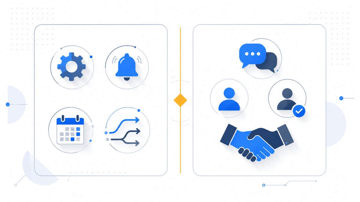 Split view of tasks to automate versus tasks to keep human in a service business workflow