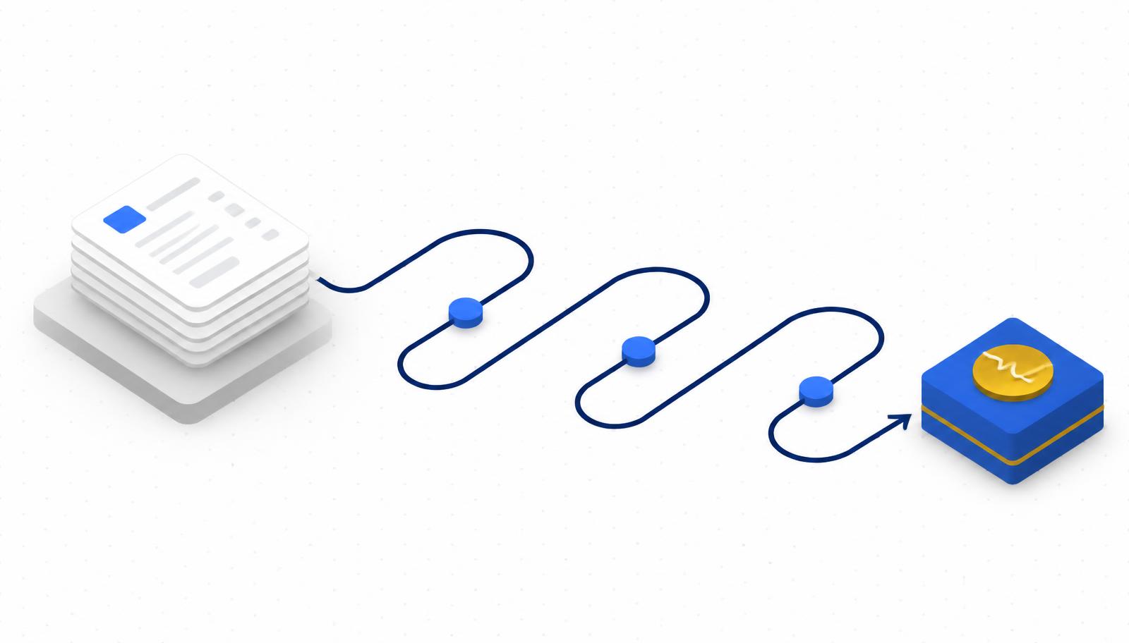 Isometric diagram of estimates moving through a looping follow-up path to a signed job