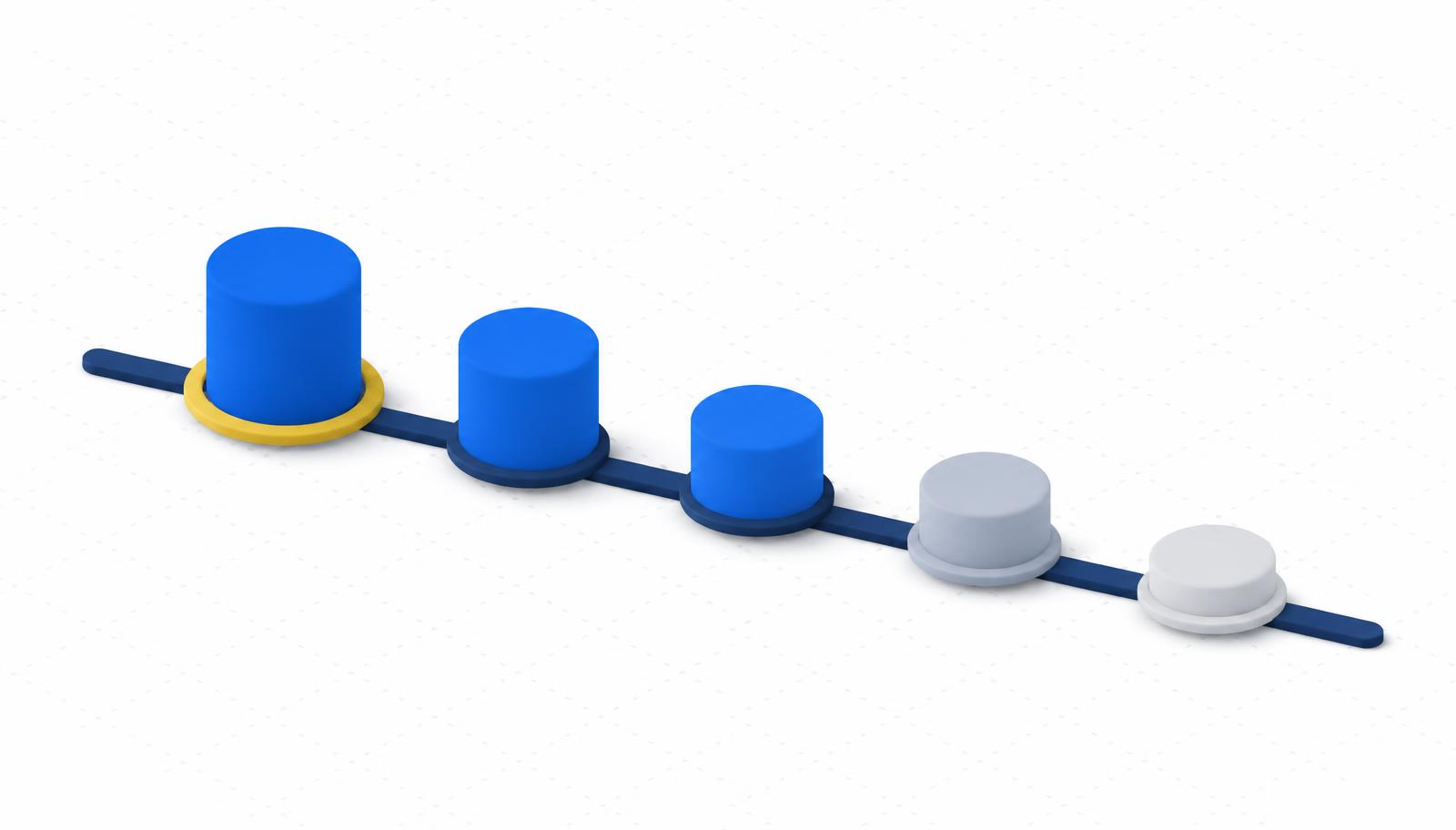 Isometric timeline showing response value dropping as minutes pass