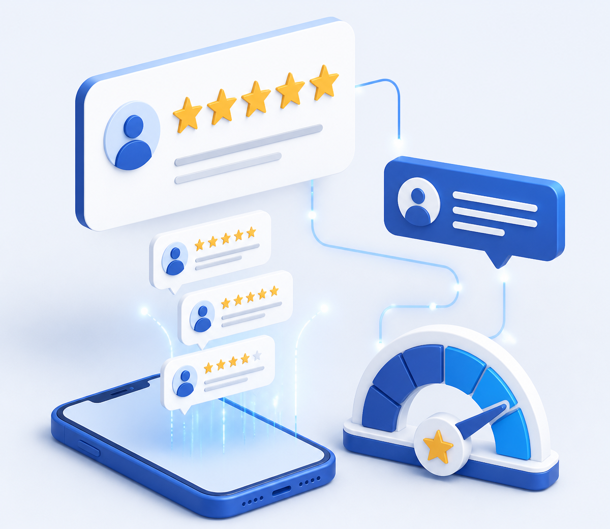 Reviews and reputation monitoring system that requests, tracks and responds to customer reviews